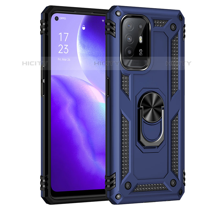 Custodia Silicone e Plastica Opaca Cover con Magnetico Anello Supporto MQ4 per Oppo Reno5 Z 5G Blu