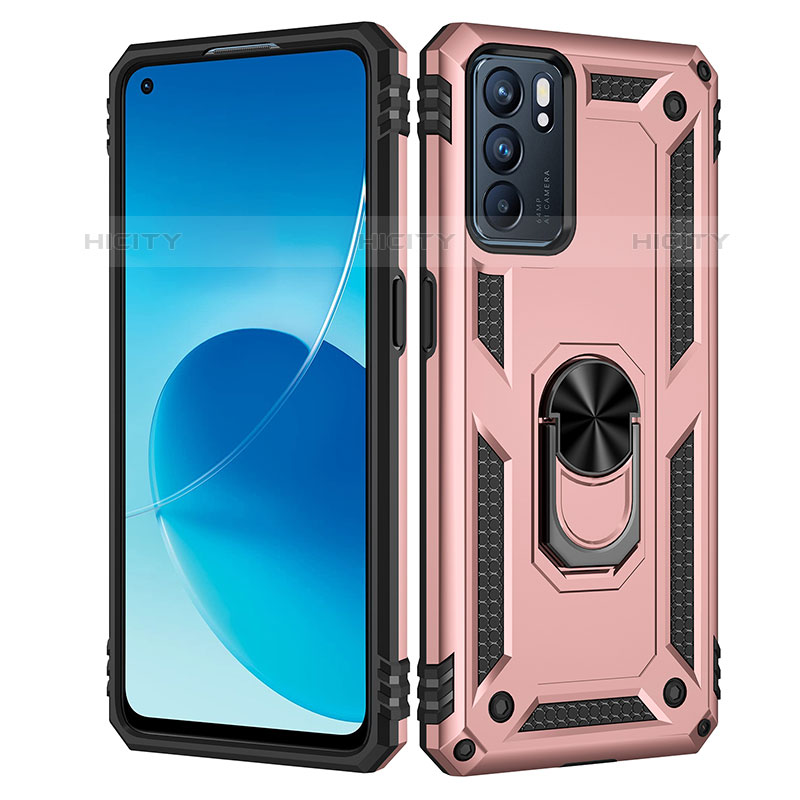 Custodia Silicone e Plastica Opaca Cover con Magnetico Anello Supporto MQ4 per Oppo Reno6 5G