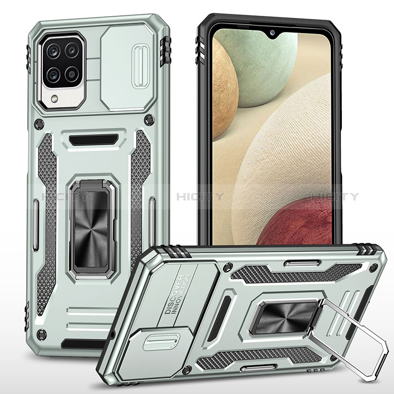 Custodia Silicone e Plastica Opaca Cover con Magnetico Anello Supporto MQ4 per Samsung Galaxy A12 Grigio