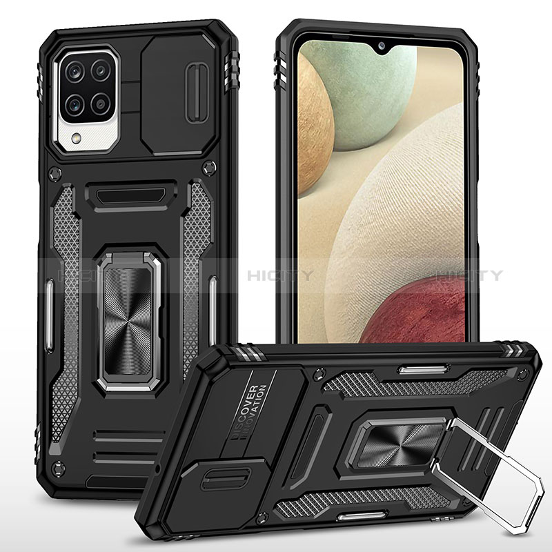 Custodia Silicone e Plastica Opaca Cover con Magnetico Anello Supporto MQ4 per Samsung Galaxy A12 Nero