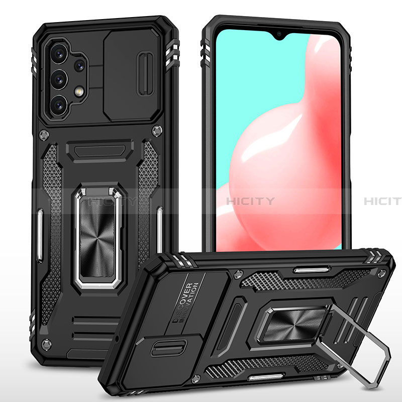 Custodia Silicone e Plastica Opaca Cover con Magnetico Anello Supporto MQ4 per Samsung Galaxy A32 5G Nero