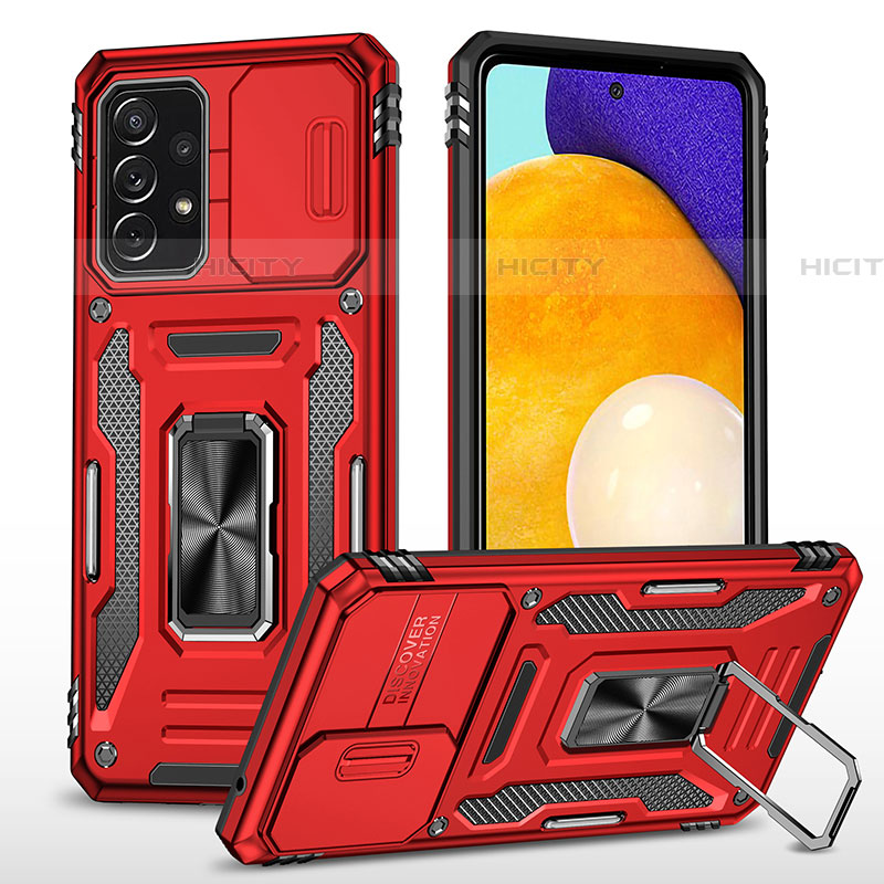 Custodia Silicone e Plastica Opaca Cover con Magnetico Anello Supporto MQ4 per Samsung Galaxy A52 5G Rosso