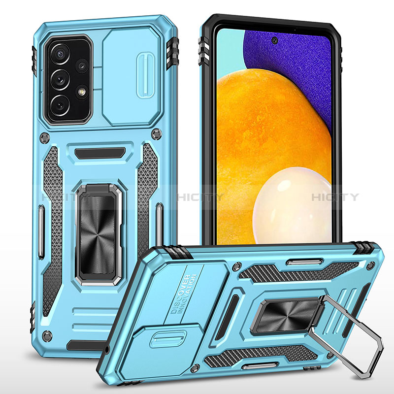 Custodia Silicone e Plastica Opaca Cover con Magnetico Anello Supporto MQ4 per Samsung Galaxy A52s 5G Cielo Blu