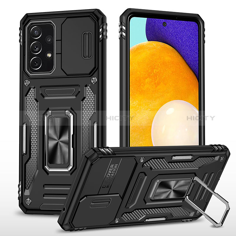 Custodia Silicone e Plastica Opaca Cover con Magnetico Anello Supporto MQ4 per Samsung Galaxy A52s 5G Nero