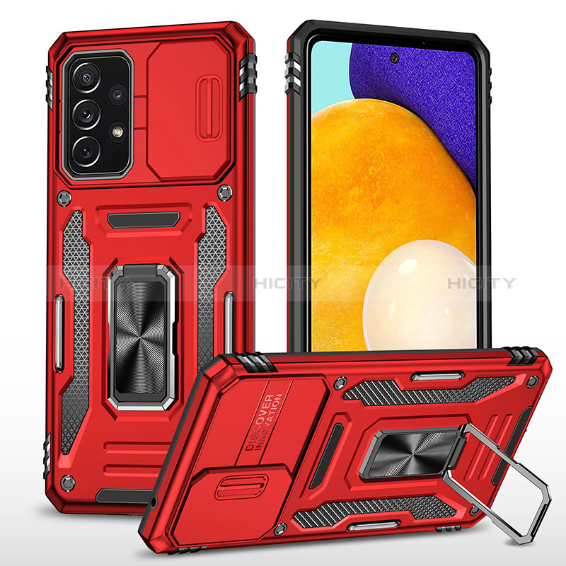 Custodia Silicone e Plastica Opaca Cover con Magnetico Anello Supporto MQ4 per Samsung Galaxy A52s 5G Rosso