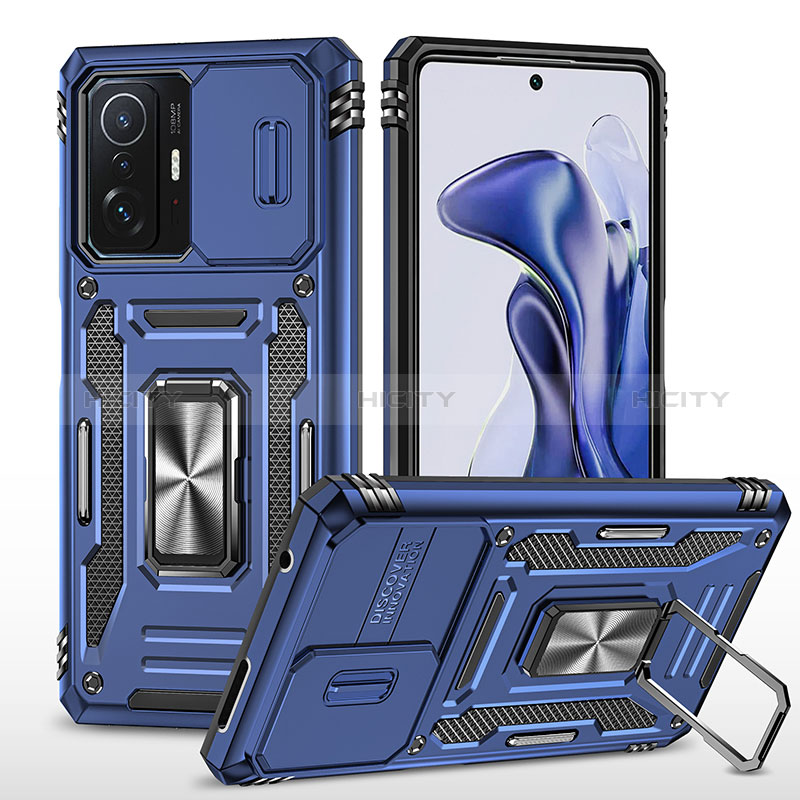 Custodia Silicone e Plastica Opaca Cover con Magnetico Anello Supporto MQ4 per Xiaomi Mi 11T 5G Blu