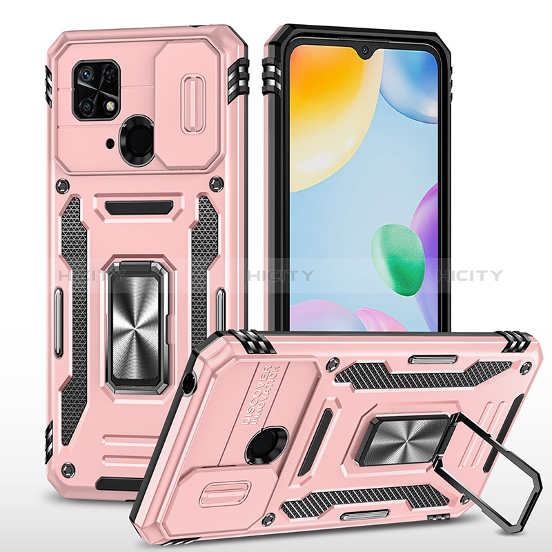 Custodia Silicone e Plastica Opaca Cover con Magnetico Anello Supporto MQ4 per Xiaomi Redmi 10C 4G Oro Rosa