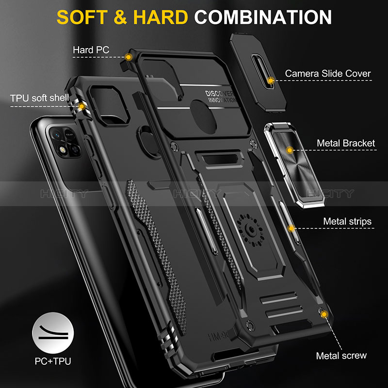 Custodia Silicone e Plastica Opaca Cover con Magnetico Anello Supporto MQ4 per Xiaomi Redmi 9 Activ