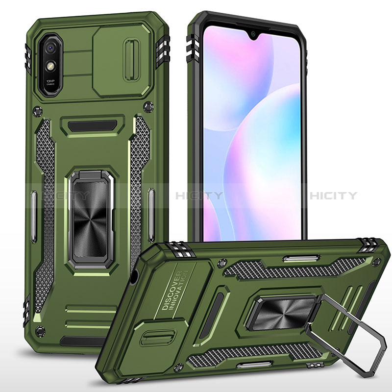 Custodia Silicone e Plastica Opaca Cover con Magnetico Anello Supporto MQ4 per Xiaomi Redmi 9AT Verde