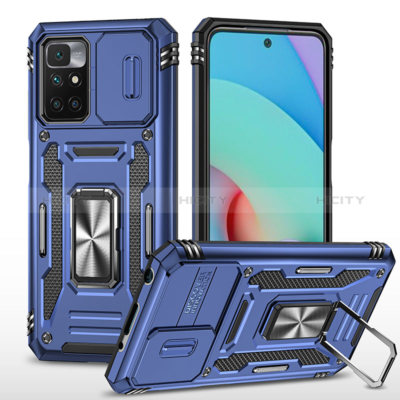 Custodia Silicone e Plastica Opaca Cover con Magnetico Anello Supporto MQ4 per Xiaomi Redmi Note 11 4G (2021) Blu