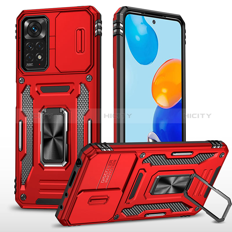 Custodia Silicone e Plastica Opaca Cover con Magnetico Anello Supporto MQ4 per Xiaomi Redmi Note 11 Pro 4G Rosso