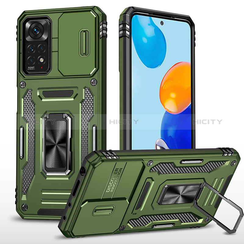 Custodia Silicone e Plastica Opaca Cover con Magnetico Anello Supporto MQ4 per Xiaomi Redmi Note 11 Pro 4G Verde