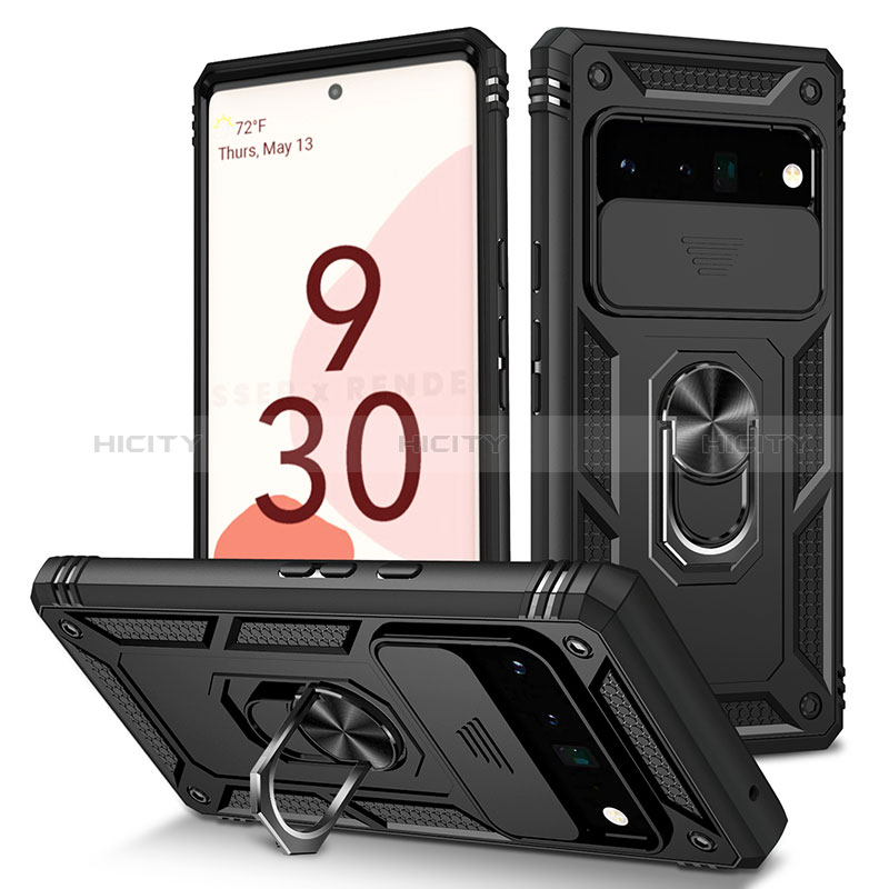 Custodia Silicone e Plastica Opaca Cover con Magnetico Anello Supporto MQ5 per Google Pixel 6 Pro 5G Nero