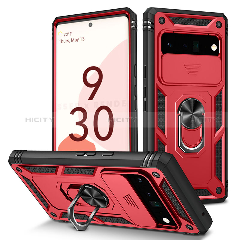 Custodia Silicone e Plastica Opaca Cover con Magnetico Anello Supporto MQ5 per Google Pixel 6 Pro 5G Rosso