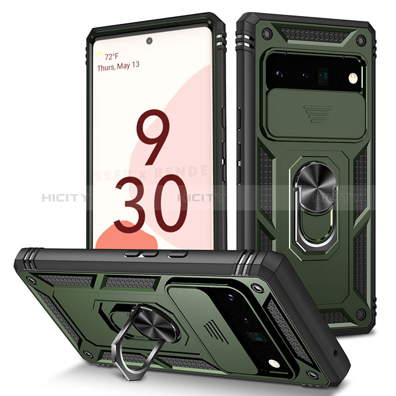 Custodia Silicone e Plastica Opaca Cover con Magnetico Anello Supporto MQ5 per Google Pixel 6 Pro 5G Verde