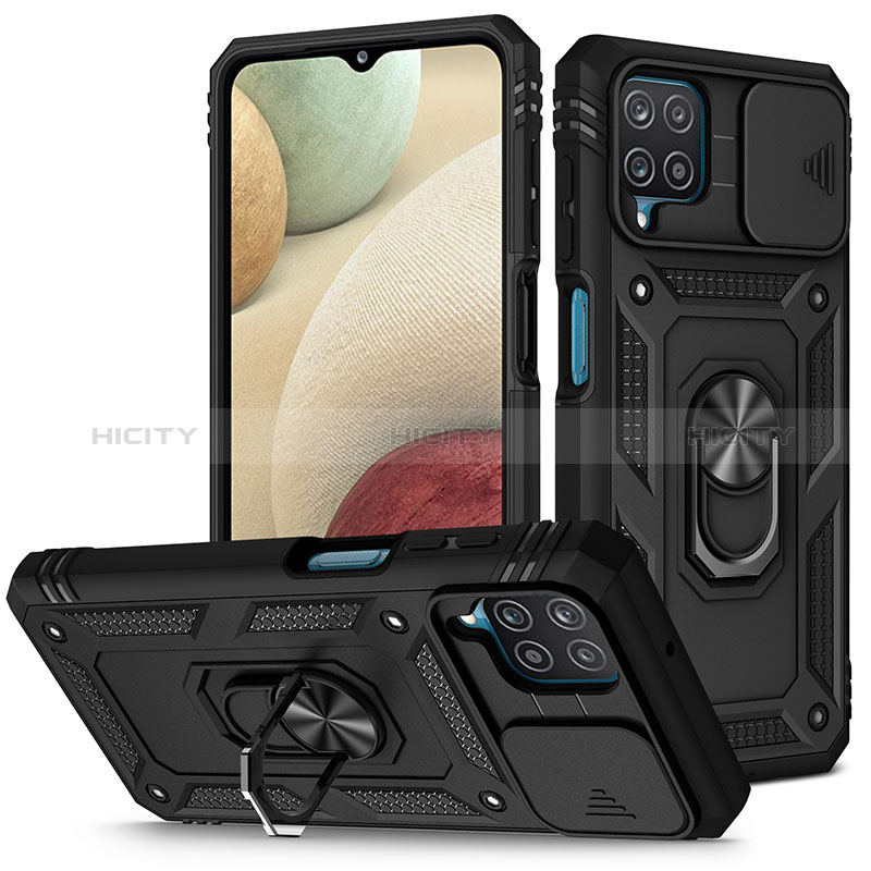 Custodia Silicone e Plastica Opaca Cover con Magnetico Anello Supporto MQ5 per Samsung Galaxy A12 5G Nero