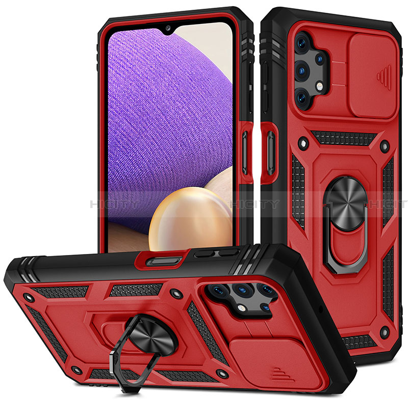Custodia Silicone e Plastica Opaca Cover con Magnetico Anello Supporto MQ5 per Samsung Galaxy A32 4G Rosso