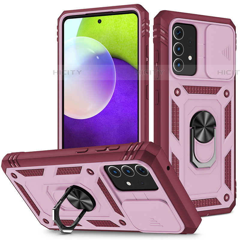 Custodia Silicone e Plastica Opaca Cover con Magnetico Anello Supporto MQ5 per Samsung Galaxy A52 4G Rosa Caldo