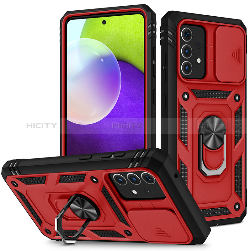 Custodia Silicone e Plastica Opaca Cover con Magnetico Anello Supporto MQ5 per Samsung Galaxy A52s 5G Rosso