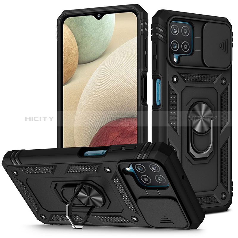 Custodia Silicone e Plastica Opaca Cover con Magnetico Anello Supporto MQ5 per Samsung Galaxy M12 Nero