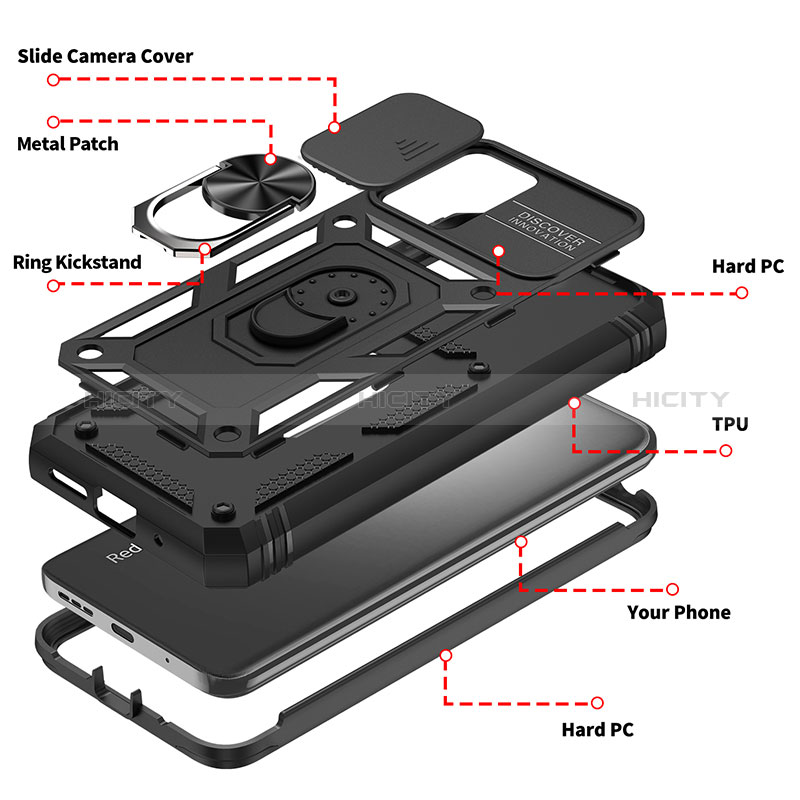 Custodia Silicone e Plastica Opaca Cover con Magnetico Anello Supporto MQ5 per Xiaomi Redmi 10 (2022)