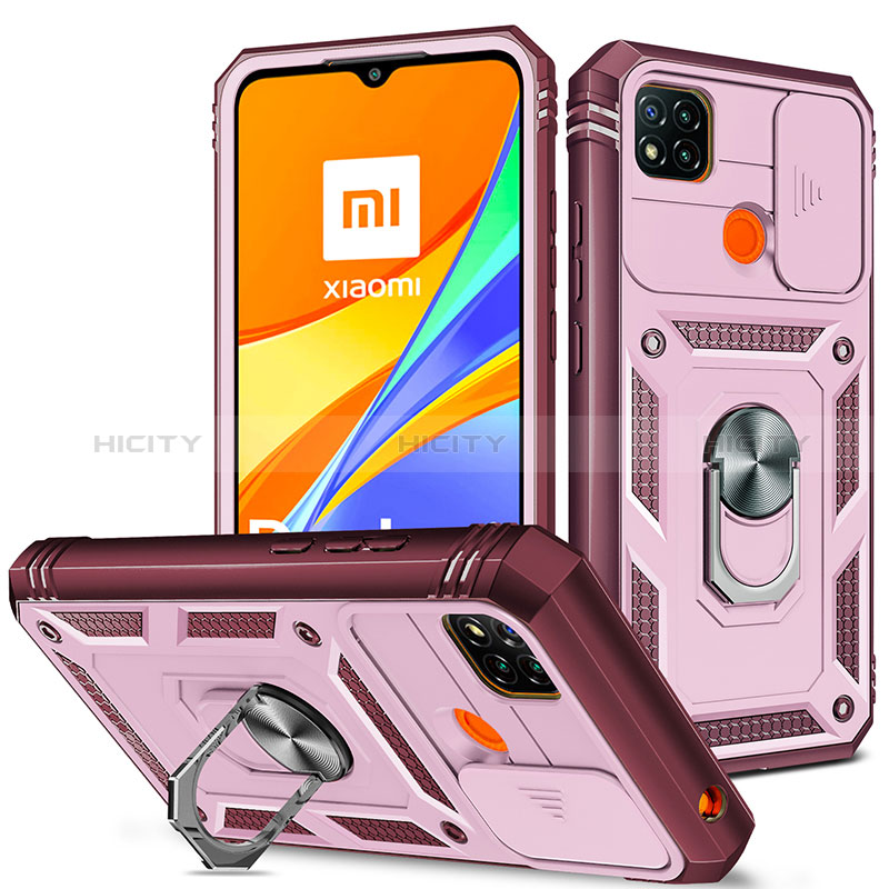 Custodia Silicone e Plastica Opaca Cover con Magnetico Anello Supporto MQ5 per Xiaomi Redmi 9C NFC Rosa