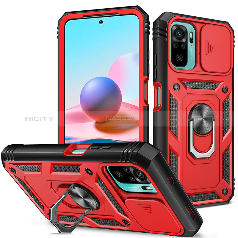 Custodia Silicone e Plastica Opaca Cover con Magnetico Anello Supporto MQ5 per Xiaomi Redmi Note 11 SE India 4G Rosso