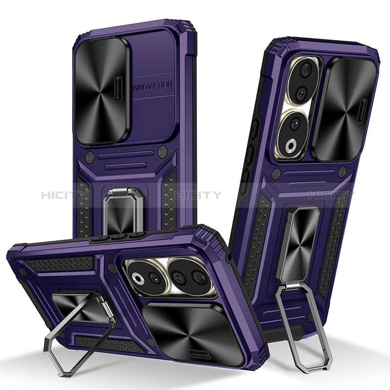 Custodia Silicone e Plastica Opaca Cover con Magnetico Anello Supporto MQ6 per Huawei Honor 90 5G Viola