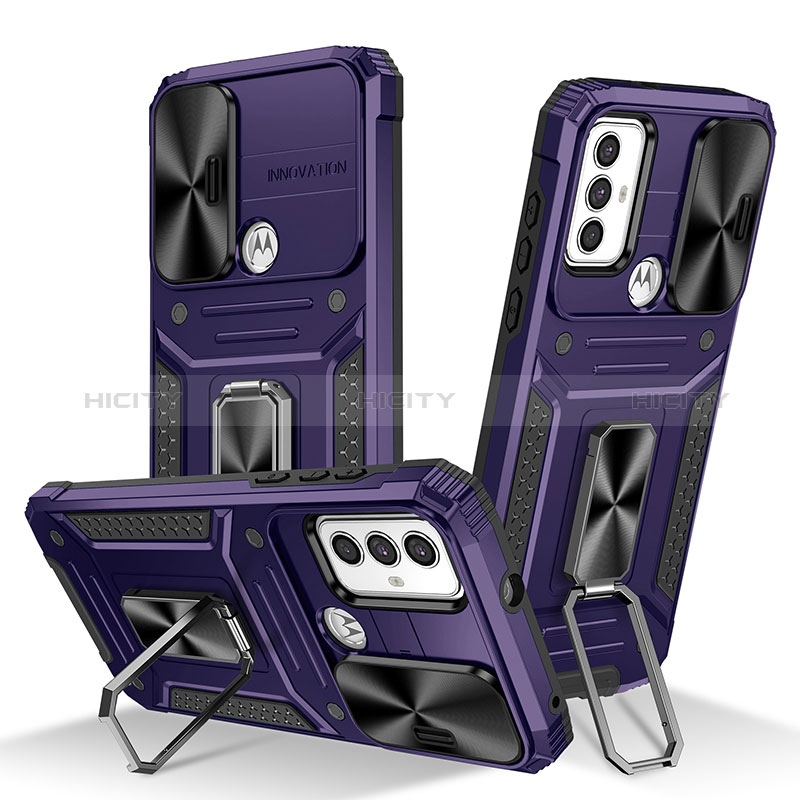 Custodia Silicone e Plastica Opaca Cover con Magnetico Anello Supporto MQ6 per Motorola Moto G Play Gen 2 Viola