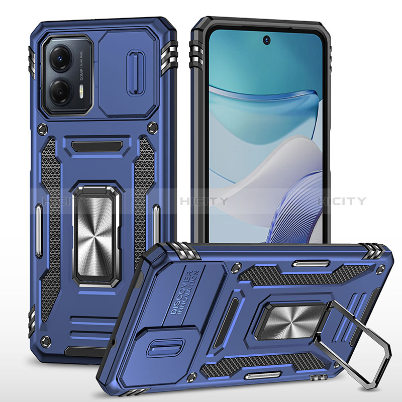 Custodia Silicone e Plastica Opaca Cover con Magnetico Anello Supporto MQ6 per Motorola Moto G53 5G Blu