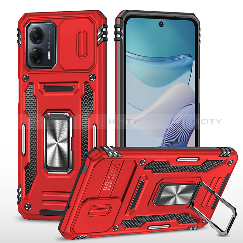 Custodia Silicone e Plastica Opaca Cover con Magnetico Anello Supporto MQ6 per Motorola Moto G53 5G Rosso