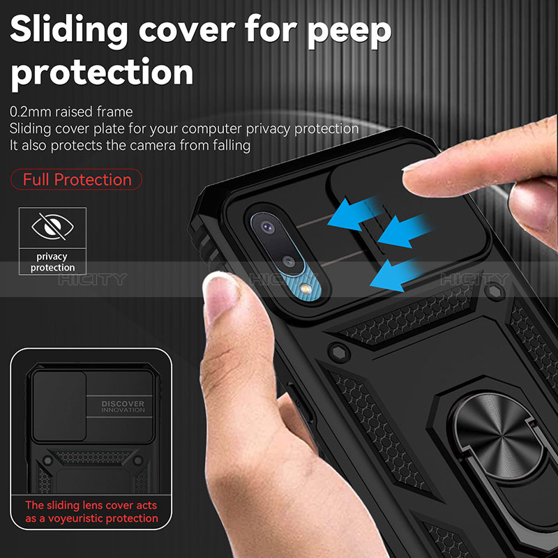 Custodia Silicone e Plastica Opaca Cover con Magnetico Anello Supporto MQ6 per Samsung Galaxy A02