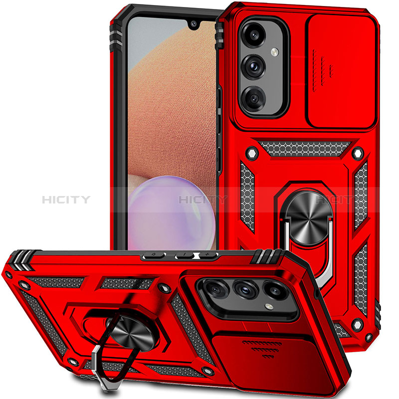 Custodia Silicone e Plastica Opaca Cover con Magnetico Anello Supporto MQ6 per Samsung Galaxy A14 4G Rosso