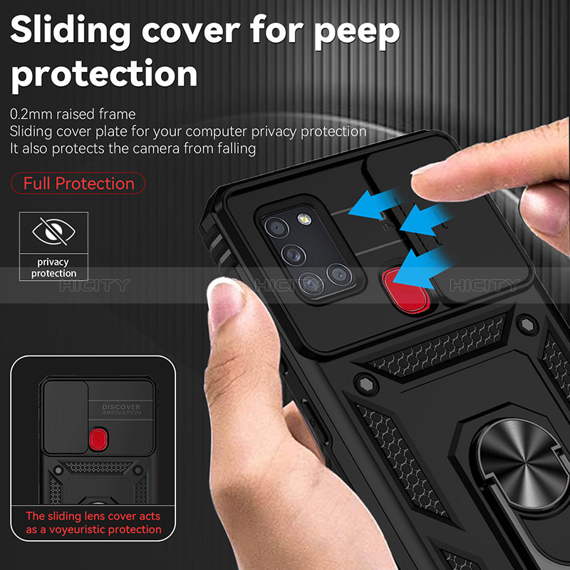 Custodia Silicone e Plastica Opaca Cover con Magnetico Anello Supporto MQ6 per Samsung Galaxy A21s