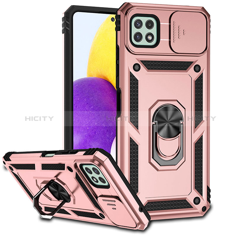 Custodia Silicone e Plastica Opaca Cover con Magnetico Anello Supporto MQ6 per Samsung Galaxy A22 5G