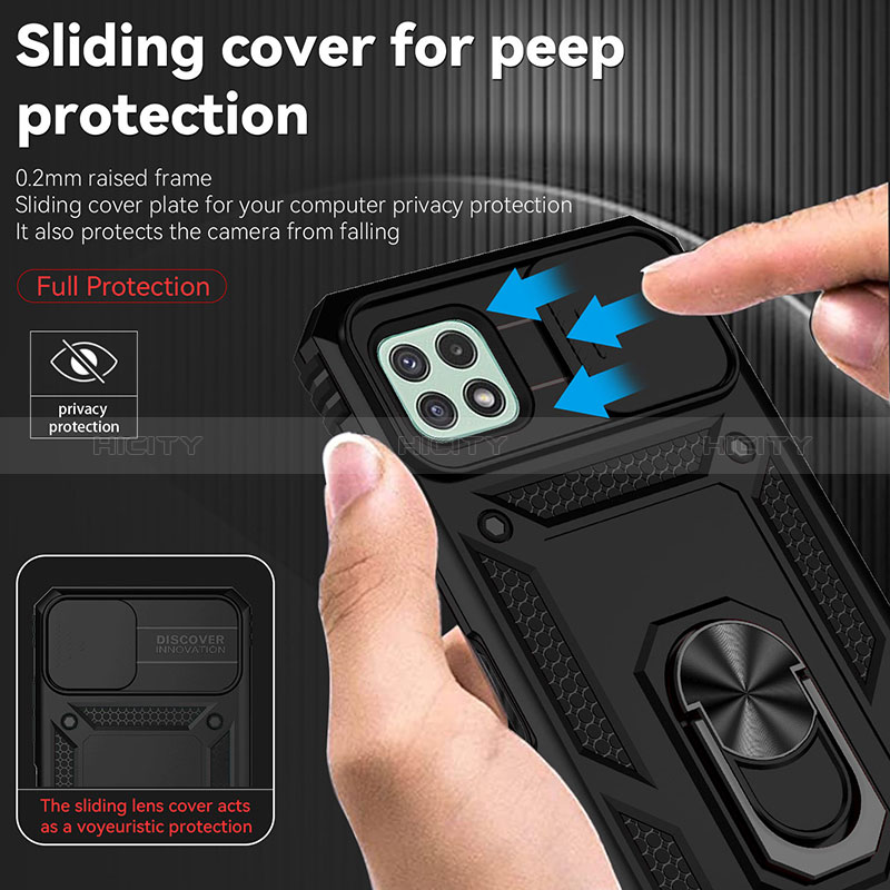 Custodia Silicone e Plastica Opaca Cover con Magnetico Anello Supporto MQ6 per Samsung Galaxy A22s 5G