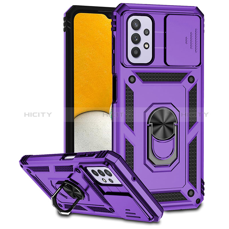 Custodia Silicone e Plastica Opaca Cover con Magnetico Anello Supporto MQ6 per Samsung Galaxy A23 4G Viola