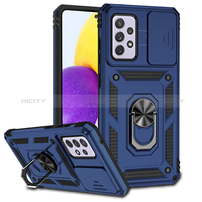 Custodia Silicone e Plastica Opaca Cover con Magnetico Anello Supporto MQ6 per Samsung Galaxy A52 5G Blu