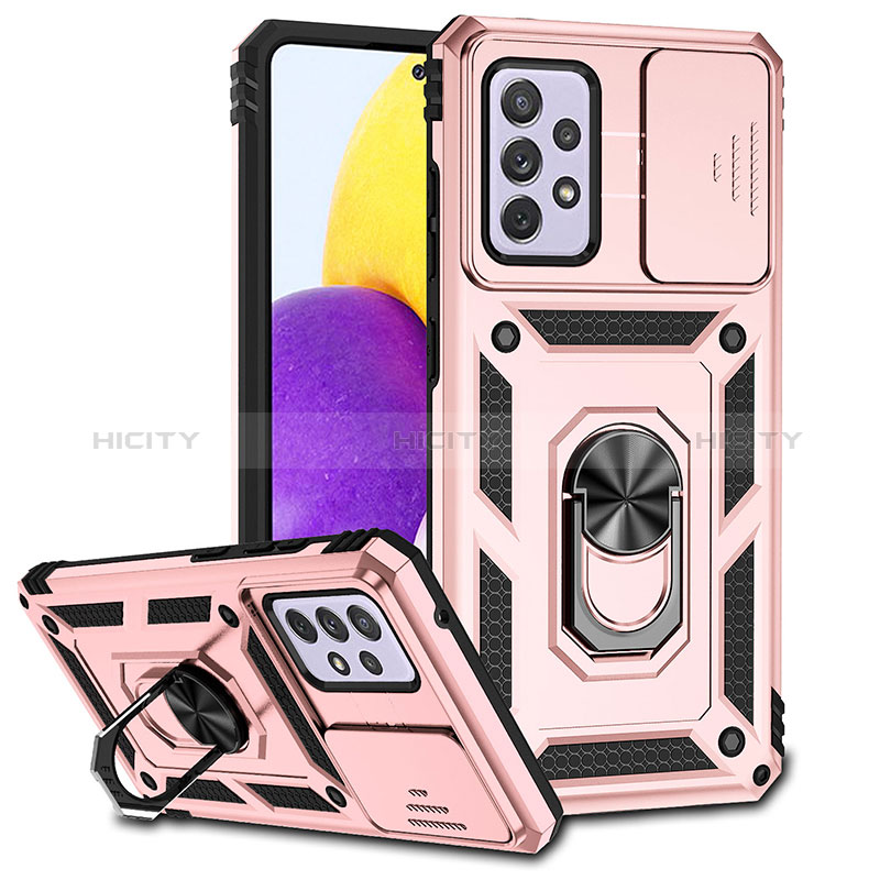 Custodia Silicone e Plastica Opaca Cover con Magnetico Anello Supporto MQ6 per Samsung Galaxy A52 5G Oro Rosa