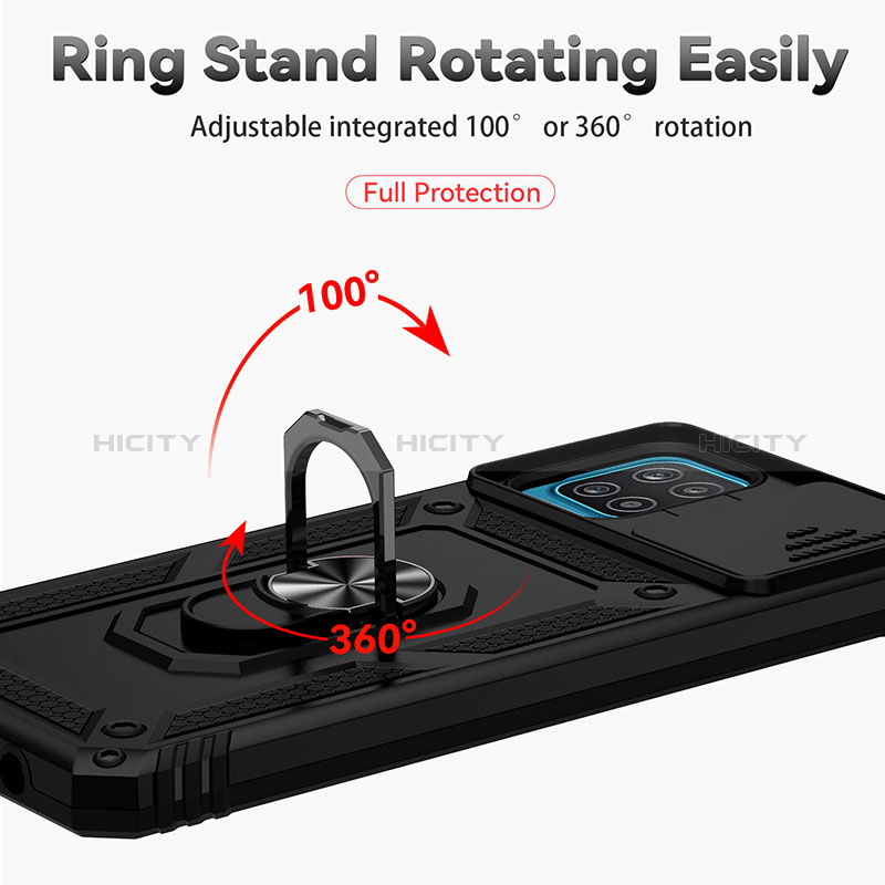 Custodia Silicone e Plastica Opaca Cover con Magnetico Anello Supporto MQ6 per Samsung Galaxy F12