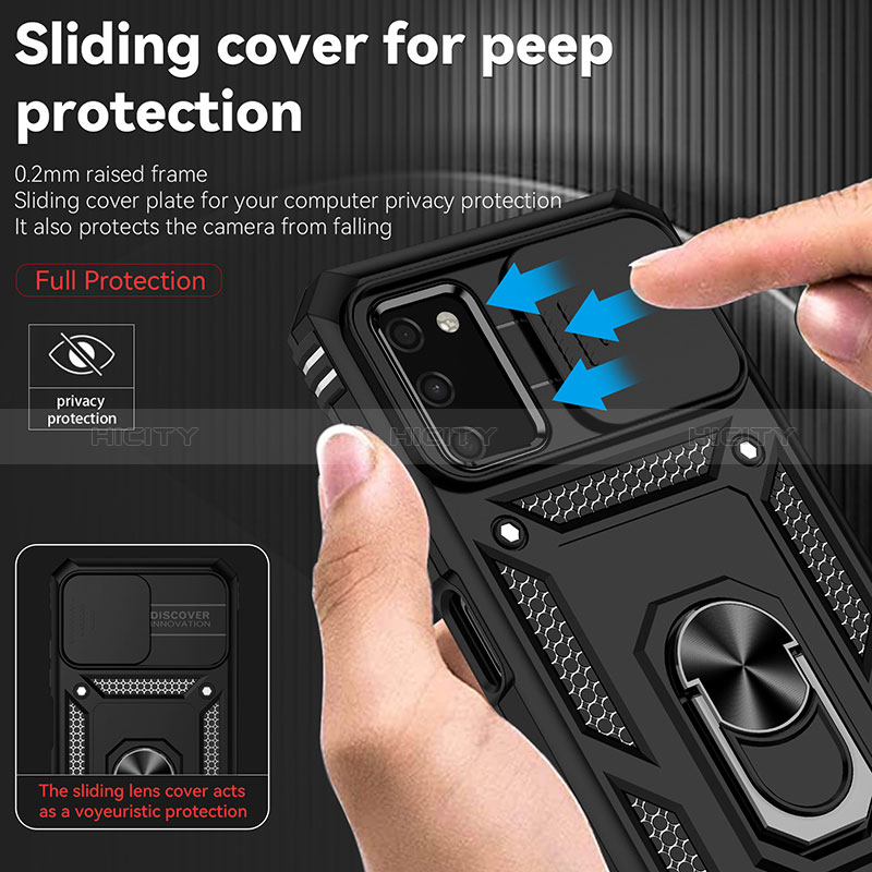 Custodia Silicone e Plastica Opaca Cover con Magnetico Anello Supporto MQ6 per Samsung Galaxy M02s