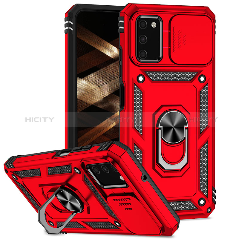 Custodia Silicone e Plastica Opaca Cover con Magnetico Anello Supporto MQ6 per Samsung Galaxy M02s Rosso