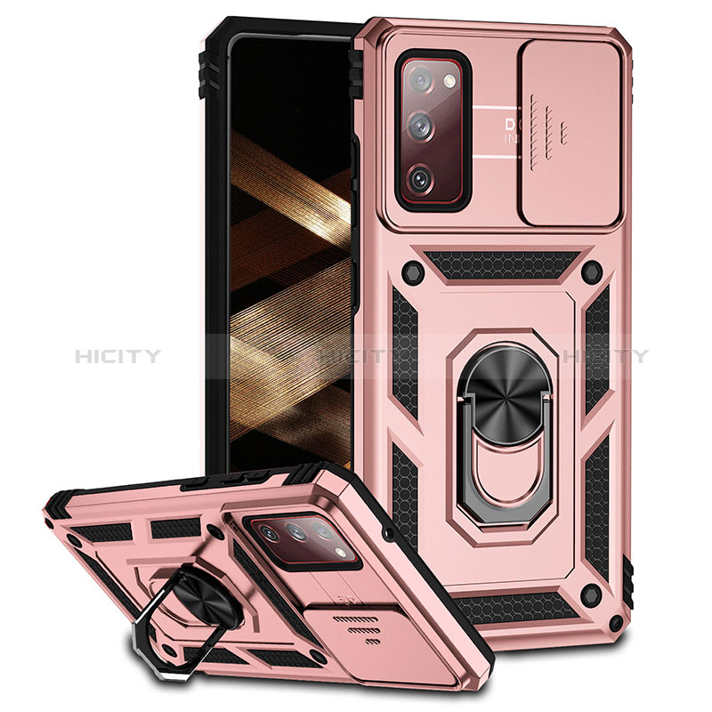 Custodia Silicone e Plastica Opaca Cover con Magnetico Anello Supporto MQ6 per Samsung Galaxy S20 Lite 5G Oro Rosa