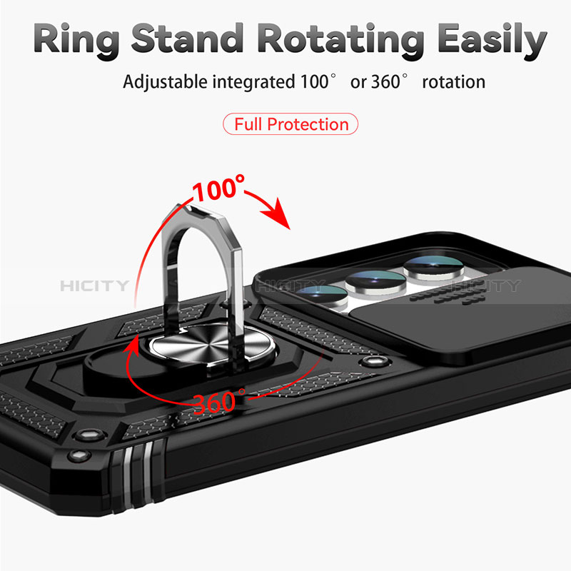 Custodia Silicone e Plastica Opaca Cover con Magnetico Anello Supporto MQ6 per Samsung Galaxy S22 5G