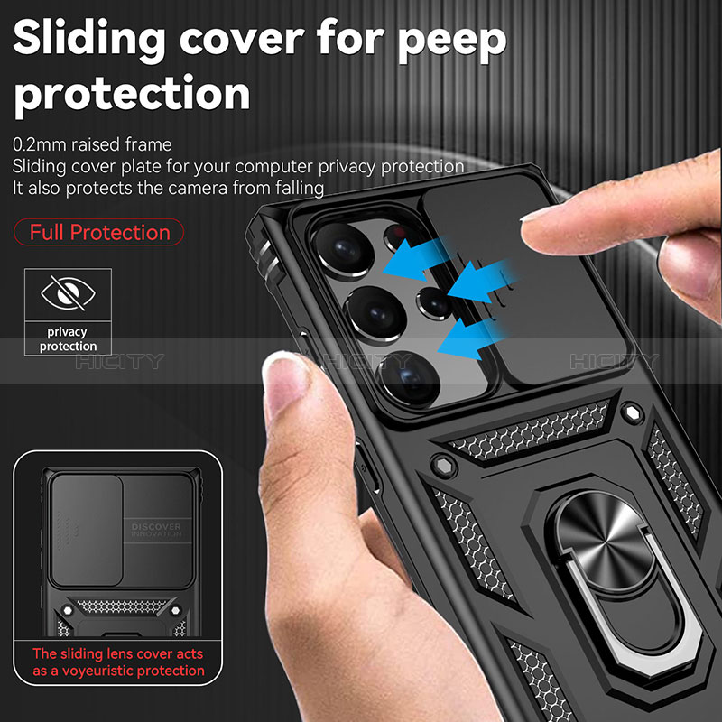 Custodia Silicone e Plastica Opaca Cover con Magnetico Anello Supporto MQ6 per Samsung Galaxy S22 Ultra 5G