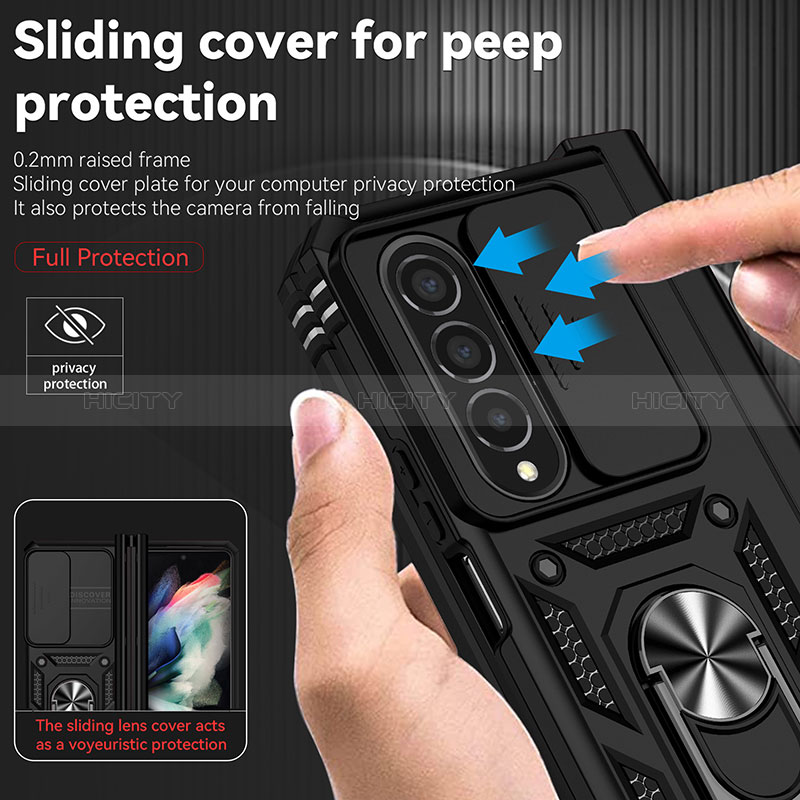 Custodia Silicone e Plastica Opaca Cover con Magnetico Anello Supporto MQ6 per Samsung Galaxy Z Fold3 5G