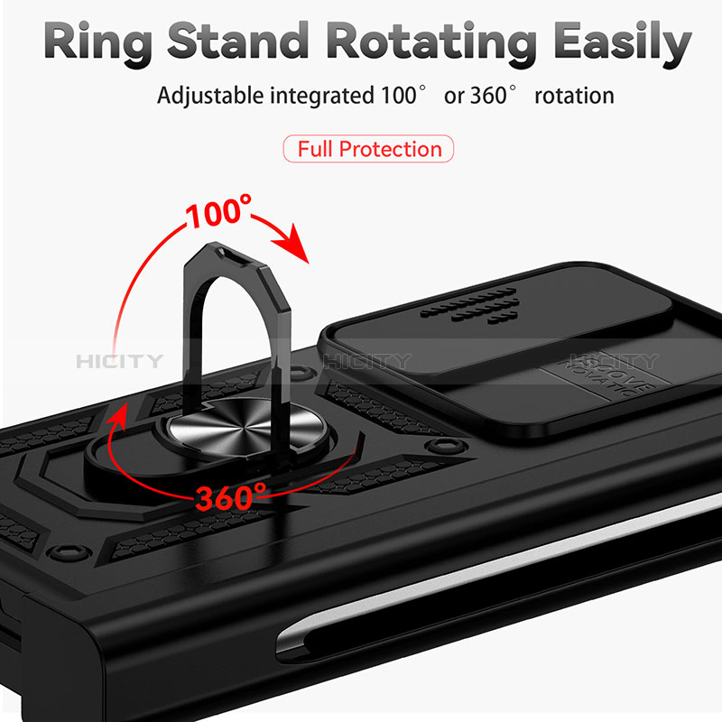 Custodia Silicone e Plastica Opaca Cover con Magnetico Anello Supporto MQ6 per Samsung Galaxy Z Fold3 5G