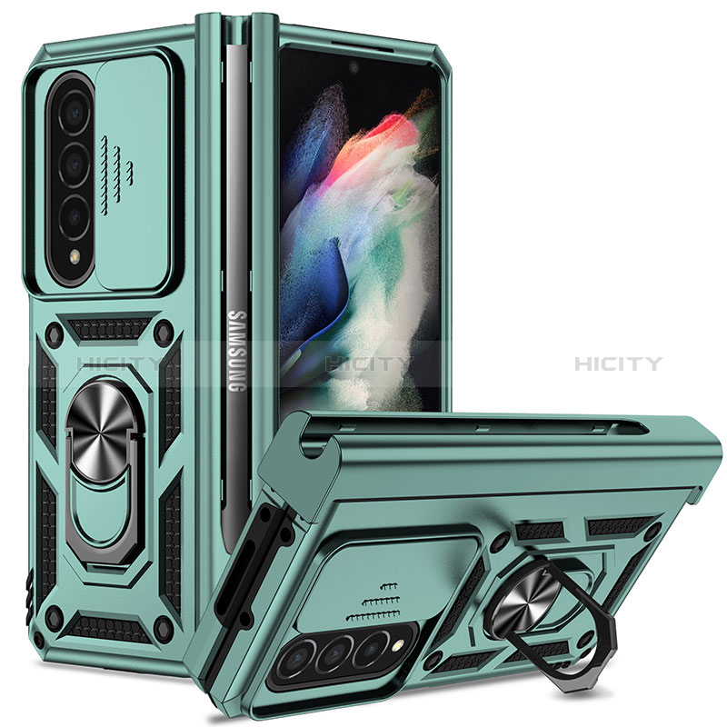 Custodia Silicone e Plastica Opaca Cover con Magnetico Anello Supporto MQ6 per Samsung Galaxy Z Fold3 5G Verde