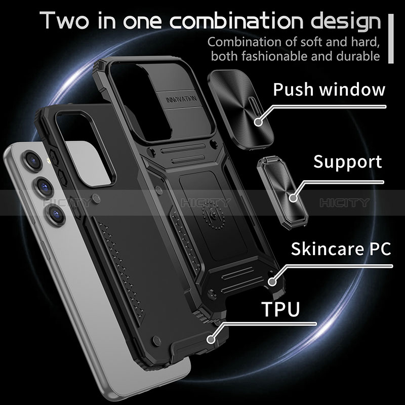 Custodia Silicone e Plastica Opaca Cover con Magnetico Anello Supporto MQ7 per Samsung Galaxy S22 5G