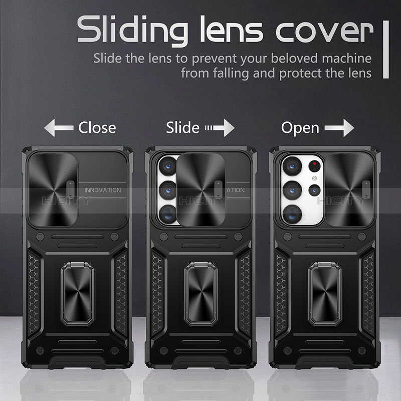 Custodia Silicone e Plastica Opaca Cover con Magnetico Anello Supporto MQ7 per Samsung Galaxy S22 Ultra 5G